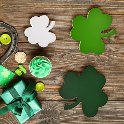 St Patricks Day Decorations Wooden Shamrock Tabletop Set – 3 Piece Green Clover Freestanding Tiered Tray Decor for Home Office Mantel Shelf Display