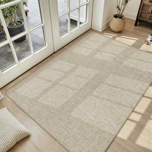 LEKEEPGO Ultra Thin Indoor Door Mat 17"x29", Non Slip Door Mat, Khaki | Low-Profile, Rubber Backing, Absorbent Door Mat Indoor Entrance, Washable Welcome Doormats Dirt Trapper Entry Front Floor Mat - color: Khaki, size: 3' X 4'11" (Rectangular)