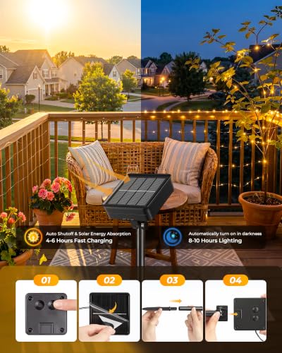 Solar String Lights, 2 Packs Total 66Ft 200 LED Fairy Lights with 8 Modes - color: Warm White, size: 33FT*2Packs