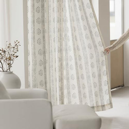 Black Linen Boho Curtains 96 Inch Farmhouse Grommet Top 2 Panels - color: Boho | Black, size: 52"W x 96"L (Pack of 2)