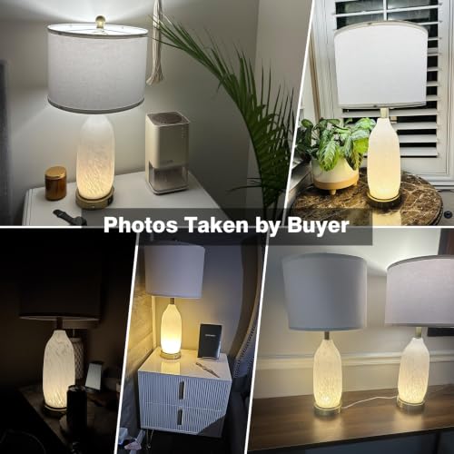 Rinweey 26" Modern Clear Glass Table Lamp Nightstand Lamp with USB A+C Ports & AC Outlet,Bedside Lamps with 3-Way Dimmable Touch Control Night Light for Bedroom Living Room,Single White - color: White-1P