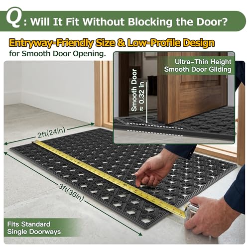 Matace Front Door Mat 24x36, Heavy Duty TPE Rubber Outdoor Doormat, Black