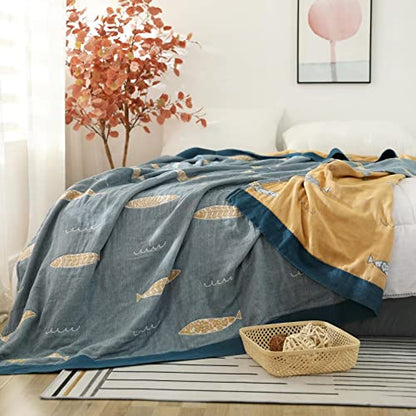 LUTBM Boho Throw Blanket for Bed 60"x80", 100% Cotton Soft Couch Blankets - color: Animal-fish, size: 60"×80"