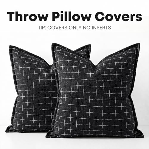 AVOIN colorlife Black Flange Edge Throw Pillow Covers 26x26 Inch 2PC - color: Black, size: 26" x 26" (Pack of 2)