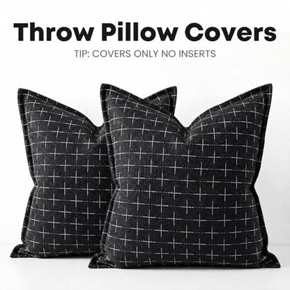 AVOIN colorlife Black Flange Edge Throw Pillow Covers 24x24 Inch 2PC - color: Black, size: 24" x 24" (Pack of 2)