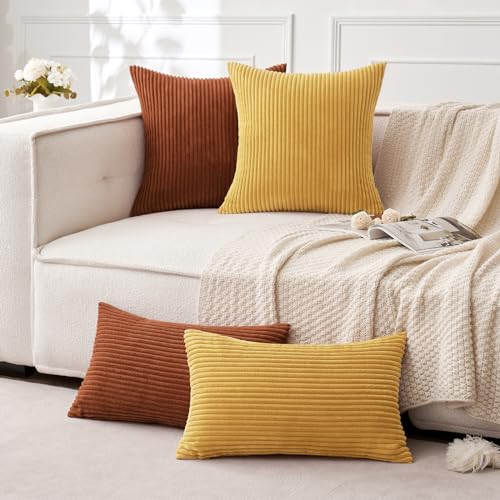 MIULEE Fall Decorative Corduroy Throw Pillow Covers Set of 2 16x16 Gold - color: Gold, size: 16" x 16" (Pack of 2)