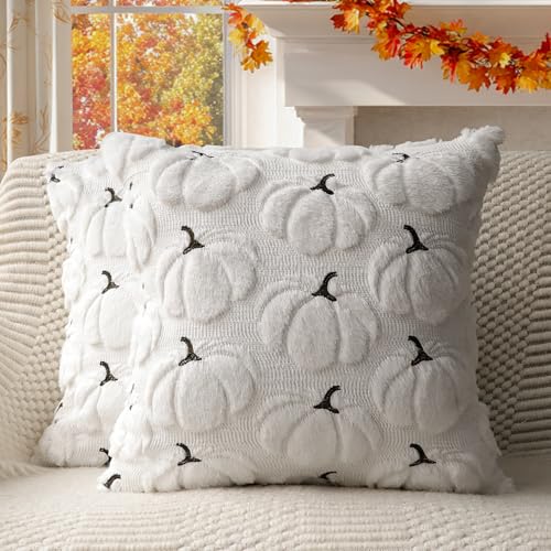 Fall Pillow Covers 18x18 Set of 2 White Pumpkin Decorations for Home - color: White, size: 18" x 18" (Pack of 2)