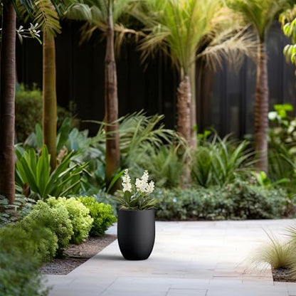 Kante Small Round Curved Black Concrete Planter 9.1" Dia, Outdoor - color: Black, size: 11.8 Inch Tall