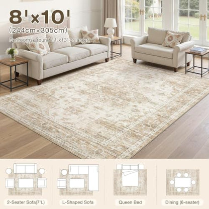 8x10 Area Rugs for Living Room: Washable Neutral Soft Beige Rug - color: Beige, size: 8' x 10' (Rectangular)