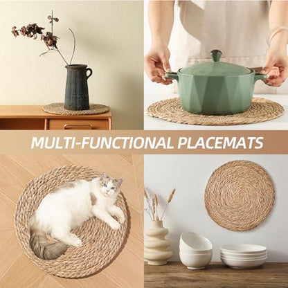 13.8'' Round Woven Placemats Set of 8, Boho Wicker Chargers, Terrekraft - size: Set of 8