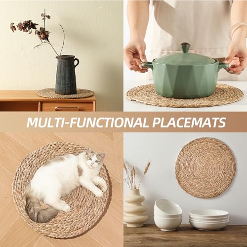 13.8'' Round Woven Placemats Set of 6, Boho Wicker Chargers, Terrekraft - size: Set of 6