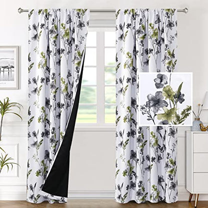H.VERSAILTEX 100% Blackout Curtains 84 Inches for Bedroom, Grey/Olive - color: Grey/Olive, size: 52"W x 84"L (Pack of 2)