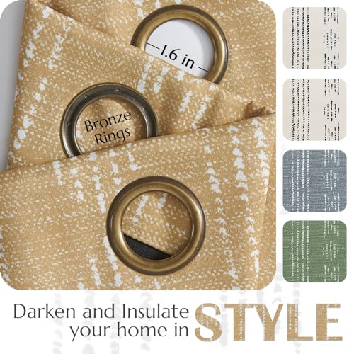 jinchan Boho Blackout Curtains 63 Inch Length for Bedroom Living Room - color: Boho | White on Mustard Yellow, size: 52"W x 63"L (Pack of 2)
