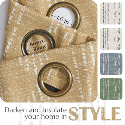 jinchan Boho Blackout Curtains 63 Inch Length for Bedroom Living Room - color: Boho | White on Mustard Yellow, size: 52"W x 63"L (Pack of 2)