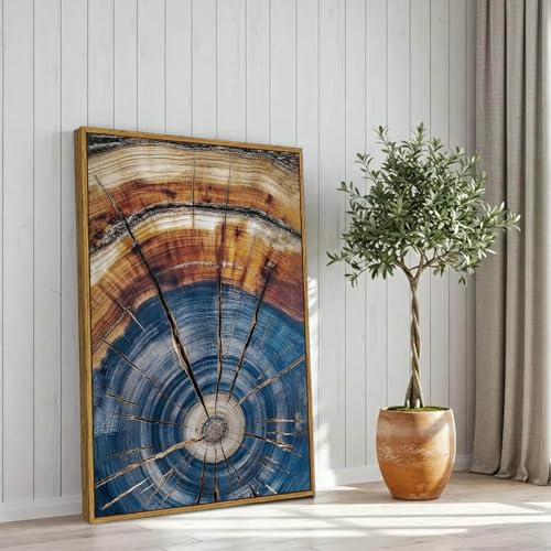 BingruiArt Faux Wood Tree Ring 02 Canvas Wall Art 24x36 Framed - color: Tree Ring - 03, size: 16"L x 12"W