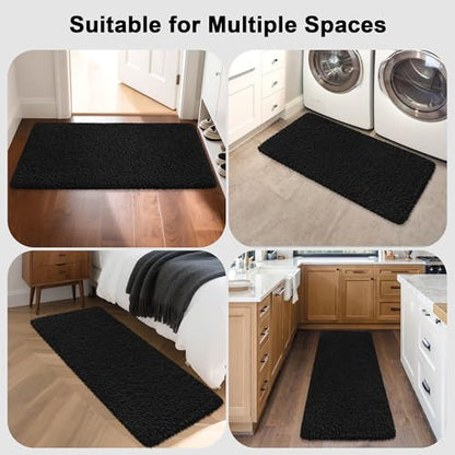 Bathroom Runner Rug 60"x24", Non Slip Fluffy Long Bath Mat, Black - color: Black, size: 60" x 24" (Rectangular)