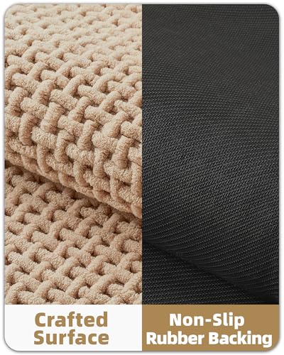 Color&Geometry Beige 47x17 Waffle Bath Mat, Rubber Non Slip Bathroom Rug - color: Beige, size: 17"x48"