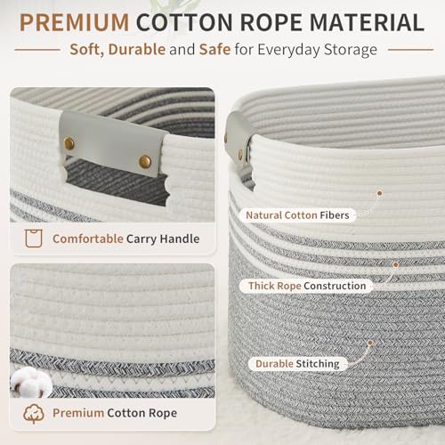 Laundry Hamper with Handles, 72L Rope Laundry Basket, Grey & White - color: Grey & White, size: 72L