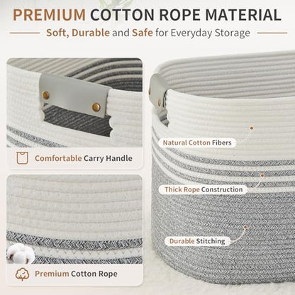 Laundry Hamper with Handles, 72L Rope Laundry Basket, Grey & White - color: Grey & White, size: 72L