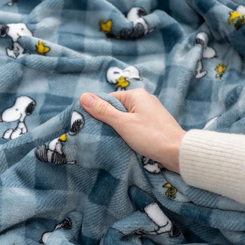 Berkshire Blanket Peanuts® VelvetLoft® Cute Character Snoopy Plush Throw Blanket,Peanuts Snoopy Everyday Buffalo Plaid Navy Tonal,Throw 55 in x 70 in (Official Peanuts® Product) - color: Navy Tonal, size: Throw (55 in x 70 in)