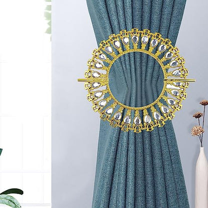 2 Pack Shiny Gold Curtain Tiebacks Round Holdbacks, 26 Crystals - style: 26 Crystals Gold