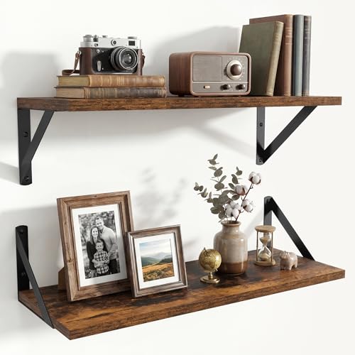 Axeman 20 Inch Floating Shelves, 8 Inch Deep Brown Wall Shelves Set of 2 - color: Rustic Brown, size: 20 Inch