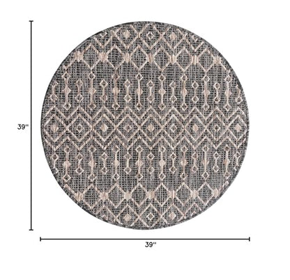 Unique Loom Outdoor Trellis Collection Area Rug - Tribal Trellis (3' 3" Round, Charcoal Gray/ Natural) - color: Charcoal Gray/Natural, size: 3'3" (Round)