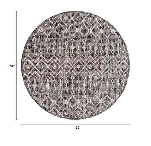 Unique Loom Outdoor Trellis Collection Area Rug - Tribal Trellis (3' 3" Round, Charcoal Gray/ Natural) - color: Charcoal Gray/Natural, size: 3'3" (Round)