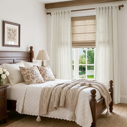 jinchan Beige Linen Curtains with Laced Trim Back Tab 50x 96 Inch 2 Panels - color: Laced Beige, size: 50"W x 96"L (Pack of 2)