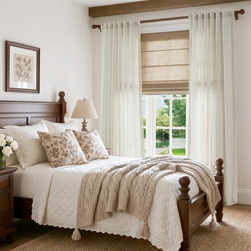 jinchan Beige Linen Curtains with Laced Trim Back Tab 50x 90 Inch 2 Panels - color: Laced Beige, size: 50"W x 90"L (Pack of 2)