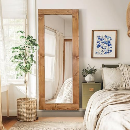 65x24in Full Length Mirror, Solid Wood Convex Frame, Light Brown - color: Light Brown-convex Frame, size: 65"L x 24"W