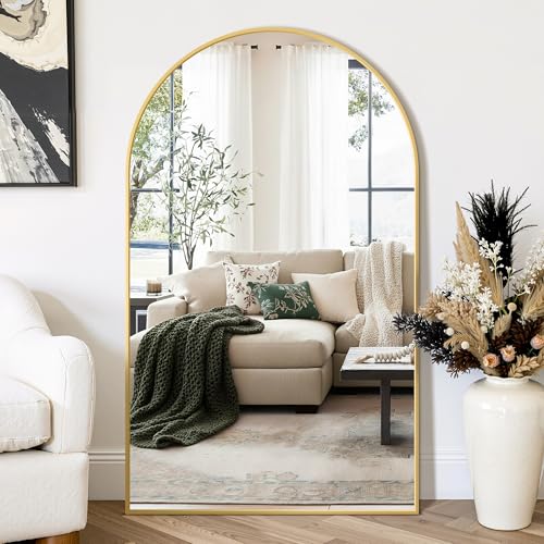 Arched Bathroom Mirror for Wall, 50" x 30" Metal Frame Vanity Mirror, Gold - color: Gold, size: 50"L x 30"W