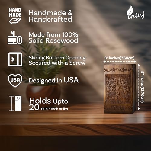 Tree of Life Wooden Keepsake Urn for Human Ashes, 20 Cu in, Rosewood - color: Rosewood Tree of Life, size: Keepsake (20 cu in)