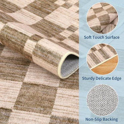 GarveeHome Brown Checkered Rug 5x7 Area Rugs Washable Living Room 5x7 Rug - color: Brown, size: 5' x 7' (Rectangular)