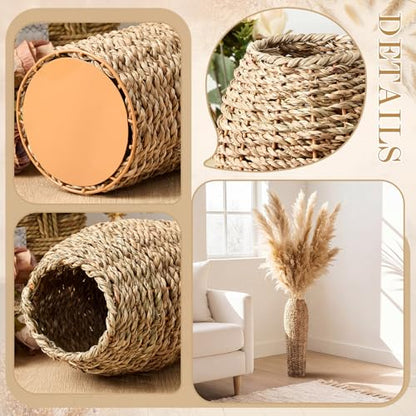 Ninehaou 16.5" Tall Rattan Floor Vase for Dried Flowers Boho Home Decor