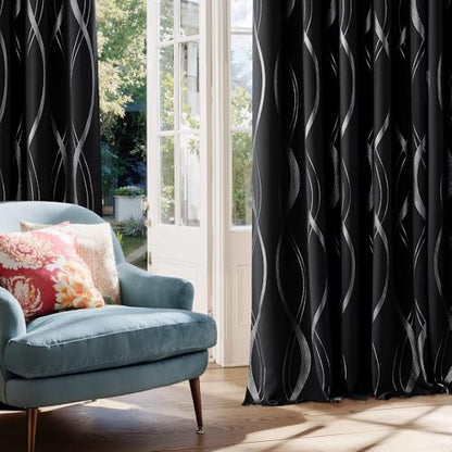 NICETOWN Black Out Grommet Pattern Curtain Panels 84 inches Long - color: 1 - Black, size: 52"W x 84"L (Pack of 2)