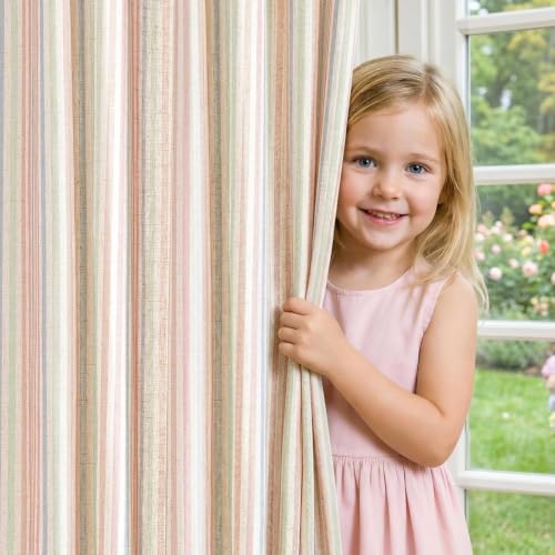 jinchan Linen Curtains 96 inch Candy Stripe for Kids Room Grommet 2 Panels - color: Candy on Flax, size: 50"W x 96"L (Pack of 2)