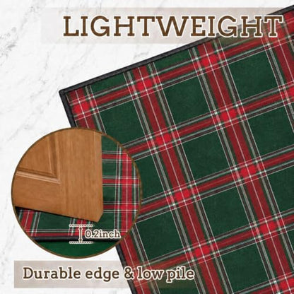 Dunzy 2 Pcs Red & Green Plaid Kitchen Mats Non-Slip Washable Runners - color: Red & Green