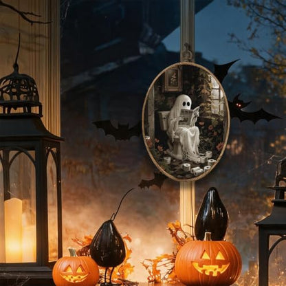 Halloween Bathroom Ghost Oval Wall Art, Halloween Pictures Wall Decor - color: Bathroom Ghost-5