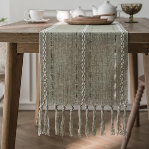 ZAIIVE Geometric Patterned Table Runner with Tassels ,Rustic Table Runners 72 Inches Long for Dresser Home Dining Table Decor (Sage Green, 12x72'') - color: Sage Green, size: Table Runner, 12x72"