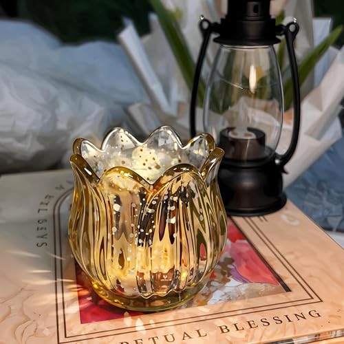 Tulip Votive Candle Holders Set of 6, Glass, Gold - color: Gold - Set of 6