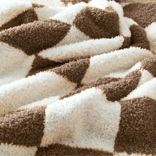 CozeCube Brown White Reversible Checkered Knit Throw Blanket 50"x60" - color: Dark Brown, size: 50"x60"