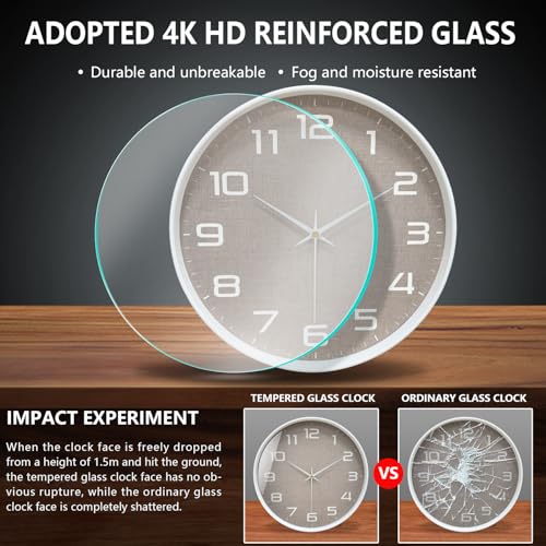 8 Inch Modern Wall Clocks Battery Operated - Silent Non Ticking Quartz Analog Clock with Large Numbers Burlap Texture, Digital Wall Clock for Bedroom Living Room Kitchen Office Gym, White - color: White Brown, size: 8 Inch