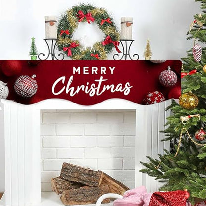 NYZE Christmas Mantel Scarf 60 x 17 Inch Fireplace Mantel Scarf Cover Decoration for Christmas Fireplace Scarf Shelf Top Runner Holiday Winter Home Decor - size: 60 x 17 in, style: Merry Christmas 3