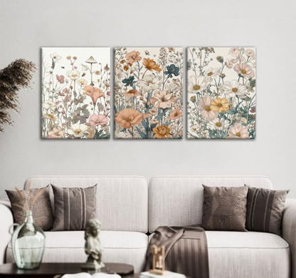 CHTEXA Boho Wildflower Canvas Wall Art, 3 Piece Gallery Wrapped Set, 12x16 - color: plants and flowers-2, size: 12x16 inch