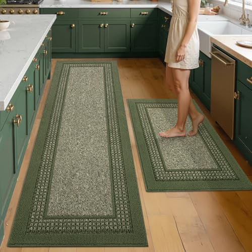 hicorfe Kitchen Runner Rugs,Set of 2 Non Slip Kitchen Mats for Floor - color: Green, size: 24"x71"+24"x35"