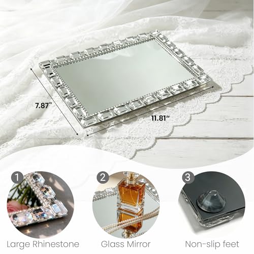 Crystal Mirror Perfume Tray, 11.8" x 7.9" Rectangle Glass Trays - color: Silver C