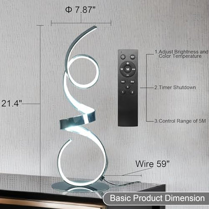 20W Modern Table Lamp,2700LM 3 Colors Remote Stepless Dimmable Bedside Lamp, Chrome LED Art Desk Lamp 21.4 Inch with Touch Switch for Living Room,Bedroom - color: Chrome(Remote)