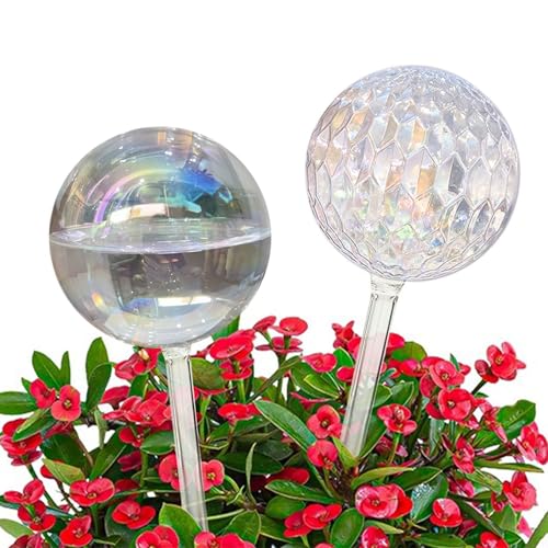 17 Oz 2 Weeks Glass Plant Watering Globes Large for Indoor Outdoor Potted Plants Self Watering Planter Insert Bulbs Water Plants While Away Vacation Devices (Iridescent Large 2-Pack) - color: Iridescent large 2-pack