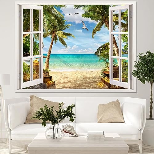 Leeisysme Beach Landscape Tapestry, Tropic Ocean Sea Island Palm Tree Seaside Tapestries for Living Room Summer Window Wall Hanging 36×48 Inch - color: Tree, size: 48"L x 36"W